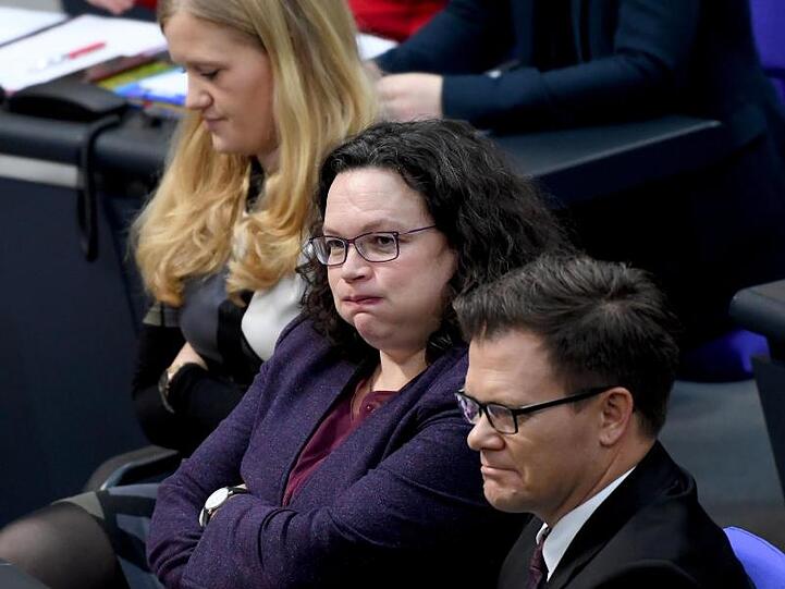 Andrea Nahles, SPD-Vorsitzende und Vorsitzende der SPD-Bundestagsfraktion, bei der 83. Sitzung des Bundestags.