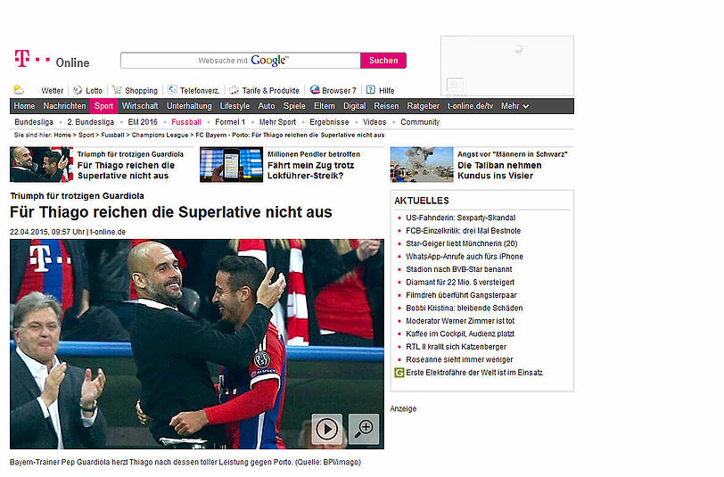 Thiago steht im Focus der Berichterstattung bei T-Online.