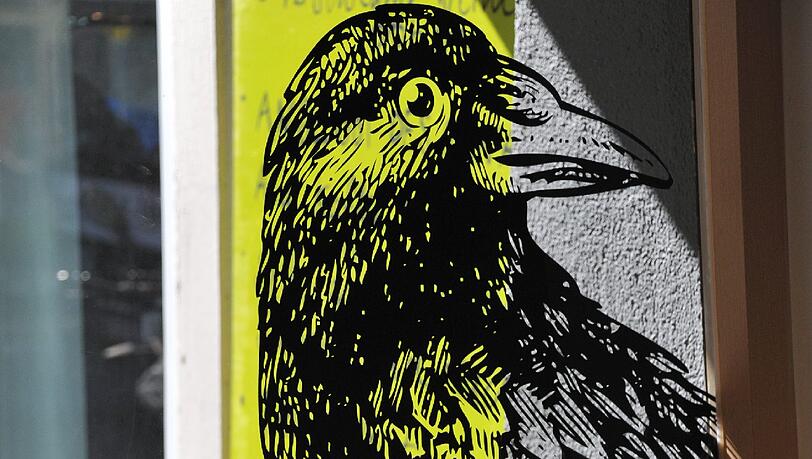 Der Rabe ist ein weiser Vogel - und bewacht das Schaufenster des Schiefer.