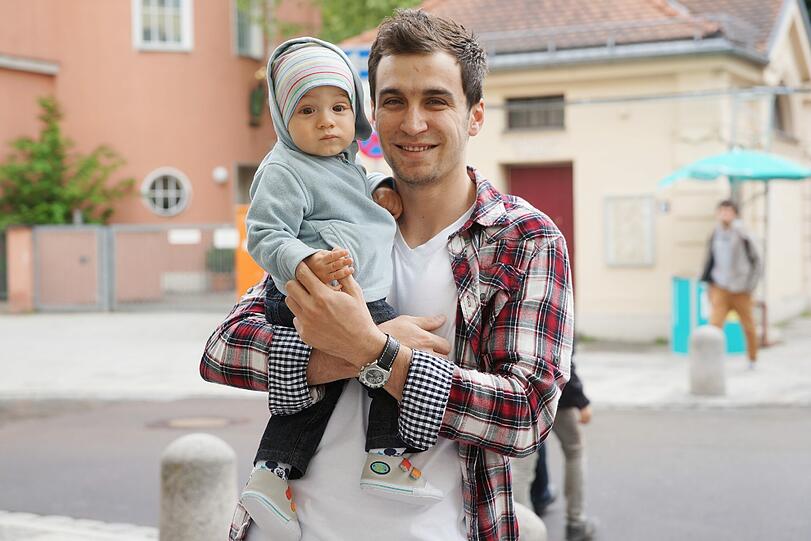 Ohne Sonnenbrille, aber mit Sohn Lukas: Andre.