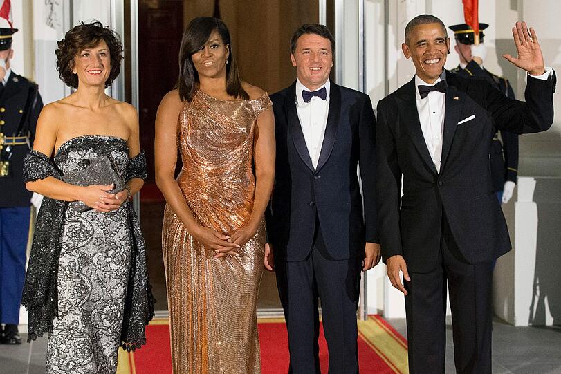 US Präsident Barack Obama und seine First Lady Michelle Obama mit dem italienischen Regierungschef Matteo Renzi und seiner Ehefrau Agnese Landini.