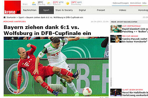 Die "Krone"-Zeitung aus Österreich schreibt vom "DFB-Cupfinale"