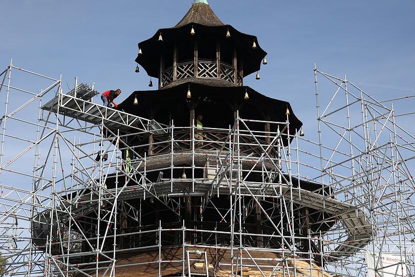 Auch sehenswert: Gerüstbaukunst am Chinesischen Turm.