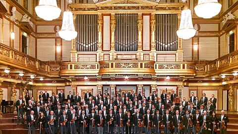 Die Wiener Philharmoniker im Goldenen Saal des Wiener Musikvereins.