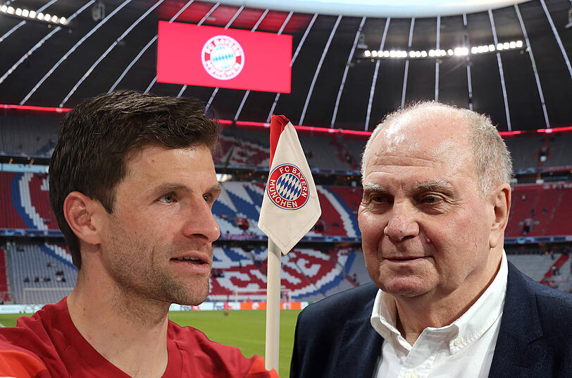 Bayern-Ikonen: Thomas M&uuml;ller (l.) und Uli Hoene&szlig;.