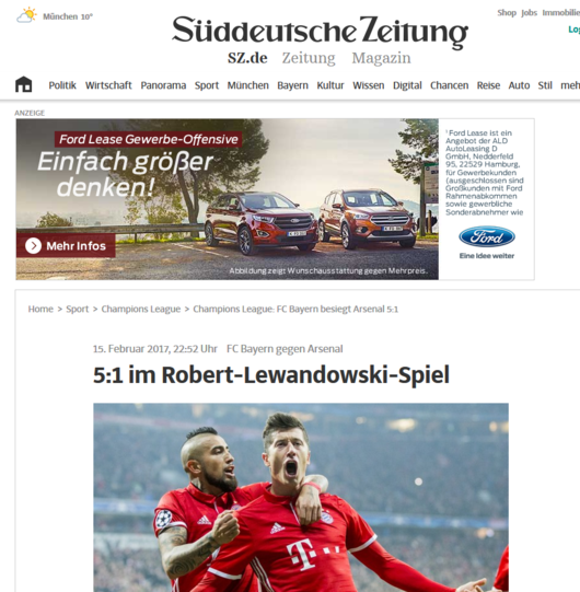 Die "SZ" sieht in Robert Lewandowski den prägenden Spieler.