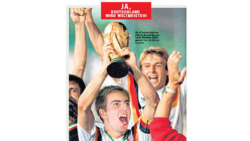 Die AZ hat den Kopf von Philipp Lahm auf den von Lothar Matthäus (1990) gesetzt. Die AZ hat den Kopf von Philipp Lahm auf den von Lothar Matthäus (1990) gesetzt.