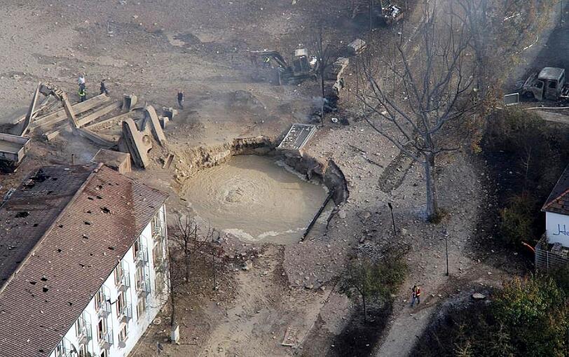 Anblick wie nach einem Bombeneinschlag: Gas-Explosion in Ludwigshafen.