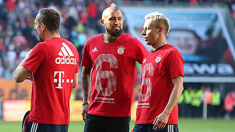 Drei Wackelkandidaten im Kader des FC Bayern: Franck Ribéry, Arturo Vidal und Rafinha (von links).