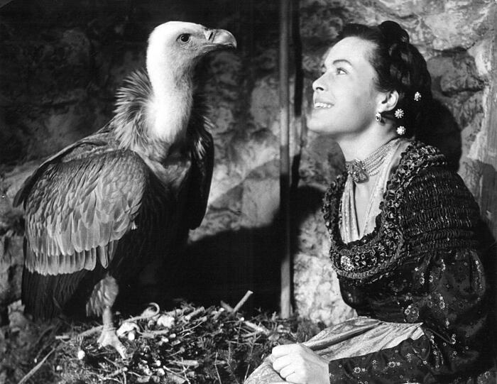 In ihrem früheren Leben: Barbara Rütting als Geierwally mit dem Geier Anka bei den Filmaufnahmen im Jahr 1956.