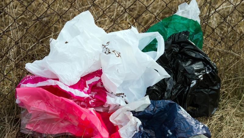 Weggeworfene Plastiktüten haben sich in einem Zaun verfangen. Weggeworfene Plastiktüten haben sich in einem Zaun verfangen.