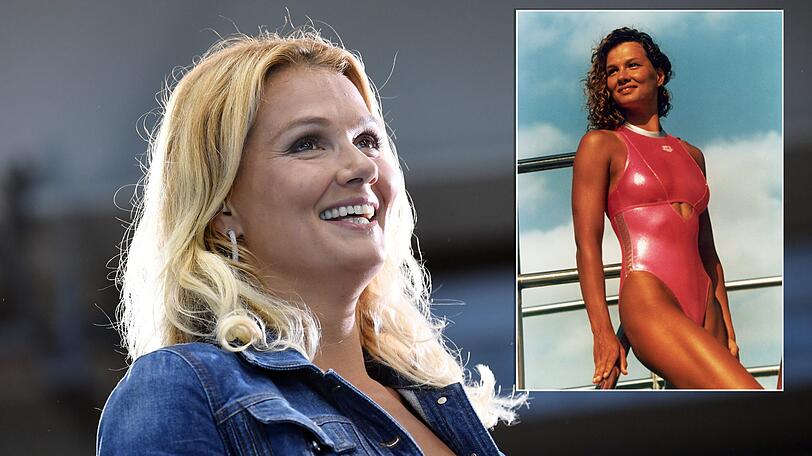 Erster gesamtdeutscher Sportstar nach der Wiedervereinigung: Franziska van Almsick. Rechts: In den Neunzigern  auch als Werbefigur präsent