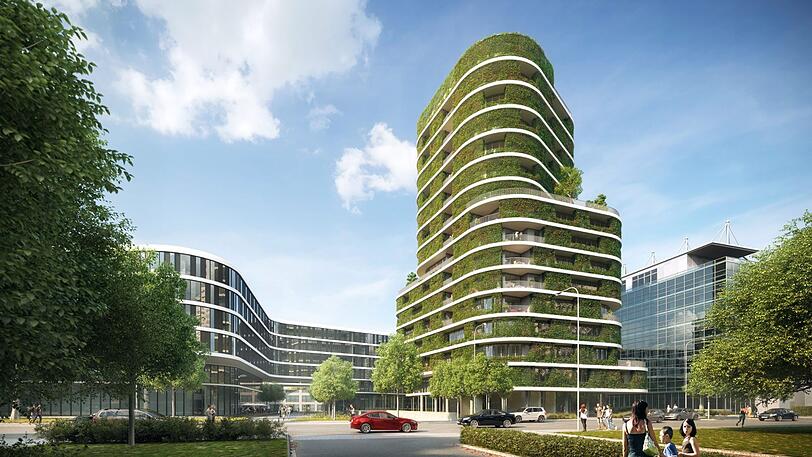 Das &bdquo;grüne&ldquo; Hochhaus mit vertikalen Gärten soll in der Arabellastraße entstehen.