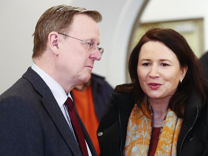 Thüringens Ministerpräsident Bodo Ramelow und Anja Siegesmund von Bündnis90/Die Grünen in Erfurt.