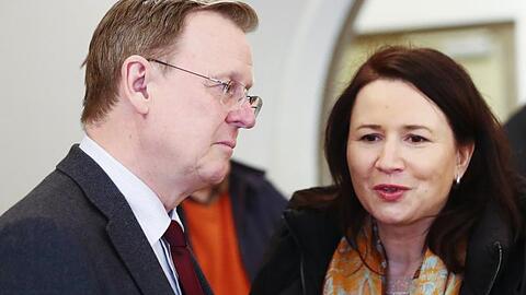 Thüringens Ministerpräsident Bodo Ramelow und Anja Siegesmund von Bündnis90/Die Grünen in Erfurt.