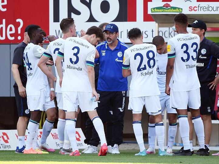 Waren in der Rückrunde "nicht mehr konkurrenzfähig": Die Schalker um Trainer David Wagner (M.).