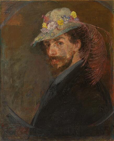 Rubens lässt grüßen: James Ensors Selbstporträt mit Blumenhut aus dem Jahr 1883.