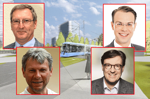 Unfälle vermeiden, eine Tarifreform, U-Bahn-Ausbau und eine West-Tram: Die Stadträte Johann Altmann (Freie Wähler), Sven Wackermann (CSU), Christian Amlong (SPD) und Herbert Danner (Grüne; von links oben im Uhrzeigersinn) sprechen in der AZ über ihre Pläne mit dem MVV-Netz.