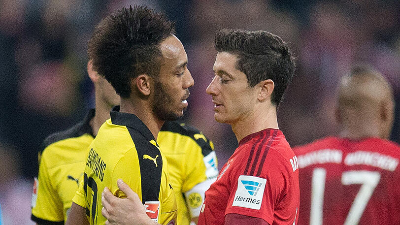 Schau' mir in die Augen: Bayern-Torjäger Robert Lewandowski (links) und Dortmund-Torjäger Pierre-Emerick Aubameyang.
