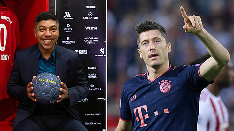 Traut Bayern-Torjäger Robert Lewandowski viele Tore zu: Ex-Bayern-Spieler Giovane Elber (l.), hier bei einem Event von Marriott Bonvoy in der Allianz Arena.