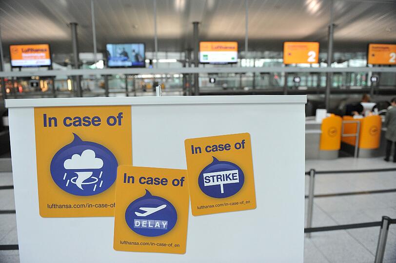 Streik! Der Eingang zum Check-In der Lufthansa am Flughafen in München