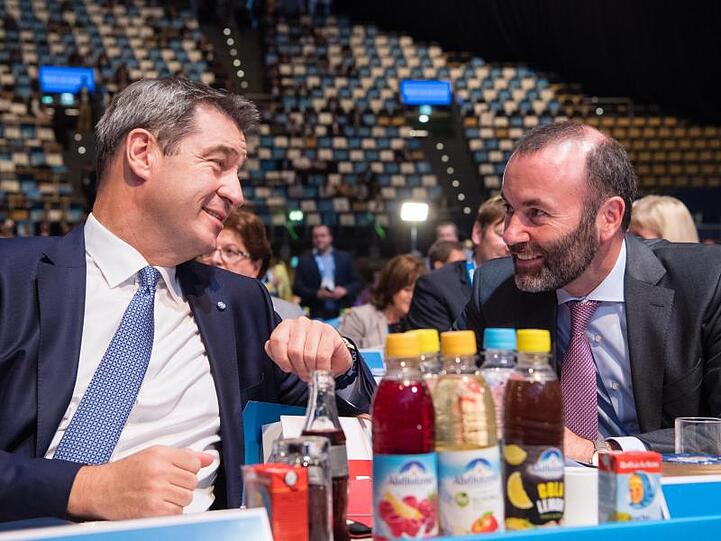 Markus Söder (l.) und Manfred Weber (beide CSU). Foto: Matthias Balk/dpa
