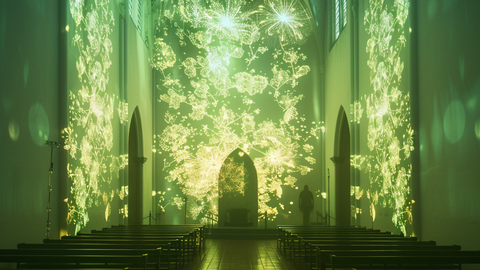 Eine Kirche als „geheimnisvoller Garten“: Das zeigt die Lichtinstallation „Giardino misterioso“ in St. Andreas am Samstagabend. Mehr als 100 Museen, Galerien und Kirchen öffnen in der Museumsnacht ihre Türen.