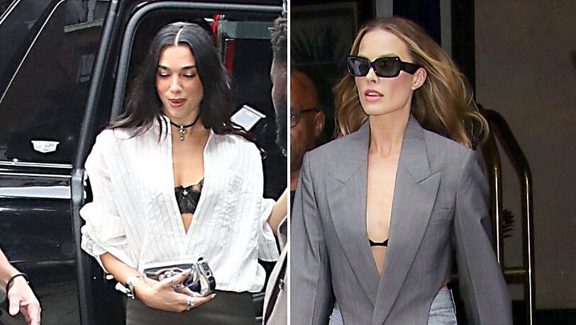 Dua Lipa und Margot Robbie setzen auf den "Peekaboo Bralette"-Trend.