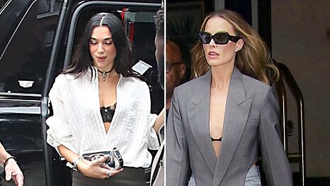 Dua Lipa und Margot Robbie setzen auf den "Peekaboo Bralette"-Trend.