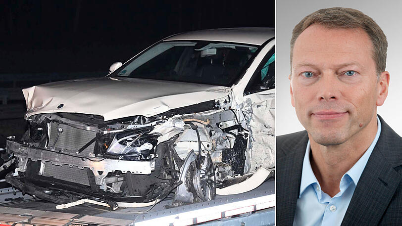 Ein nicht ortskundiger Taxifahrer ist am Montagabend versehentlich falsch auf die Richtungsfahrbahn der A95 - zwischen den Anschlussstellen Wolfratshausen und Seeshaupt kam es zum Unfall. Rechts im Bild: Unfallforscher Siegfried Brockmann.
