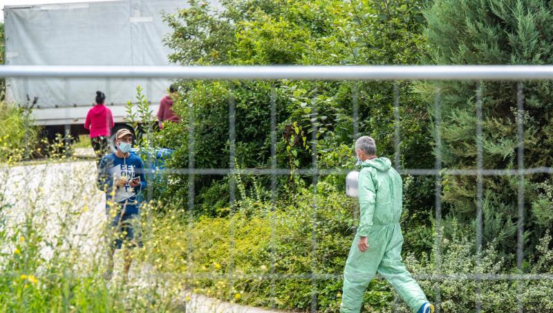 Ein Mann in Schutzanzug auf dem Gelände des Gemüsehofs in Mamming. Foto: Armin Weigel/dpa Ein Mann in Schutzanzug auf dem Gelände des Gemüsehofs in Mamming. Foto: Armin Weigel/dpa