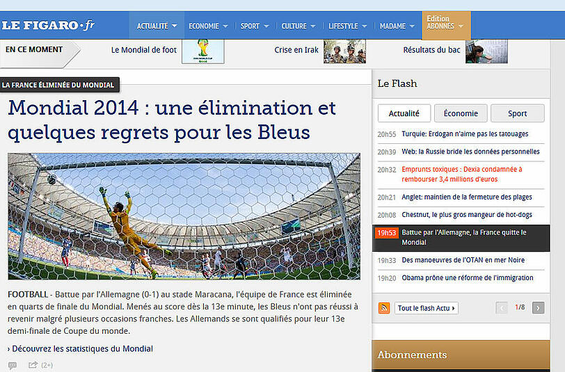 "Le Figaro" sieht die Franzosen bei der WM "entsorgt" und spricht dem Team Bedauern aus.