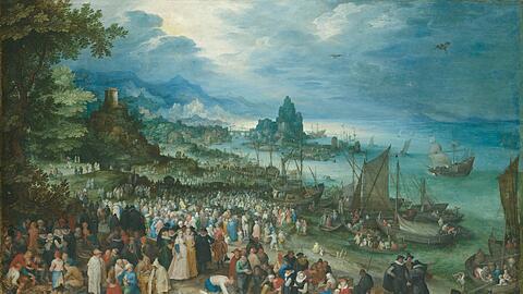 "Seehafen mit Predigt Christi" von Jan Brueghel d. Ä. aus dem Jahr 1598.