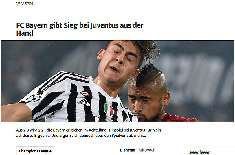 Auch die Süddeutsche Zeitung spricht von einem vergebenen Sieg des FC Bayern.