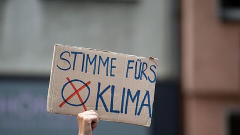 Eine Teilnehmerin hält auf der Fridays for Future-Demonstration ein Protestplakat in den Händen.