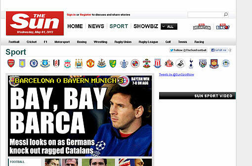 Die britische "Sun" verabschiedet Barcelona gewohnt gehässig aus der Champions League: "Bay, Bay Barca". Und weiter: "Messi muss zusehen, wie die Deutschen stümperhafte Katalanen erledigen"