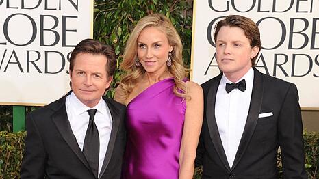 Michael J. Fox mit Ehefrau Tracy und Sohn Sam im Jahr 2013.