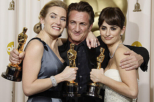 So sehen Oscar-Gewinner aus: Kate Winslet, Sean Penn und Penelope Cruz (von links).