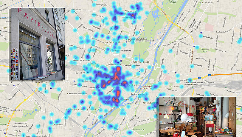 Wie die Heatmap der beliebtesten Einkaufsgegenden zeigt, kann man auch abseits der bekannten Shopping-Meilen sehr gut Einkaufen. Wie die Heatmap der beliebtesten Einkaufsgegenden zeigt, kann man auch abseits der bekannten Shopping-Meilen sehr gut Einkaufen.