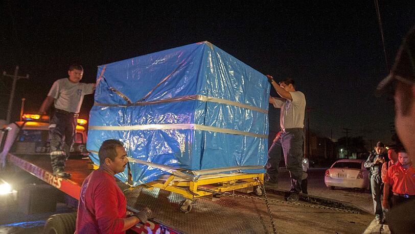 In dieser Box wurde der Leichnam in Monterrey abtransportiert. In dieser Box wurde der Leichnam in Monterrey abtransportiert.