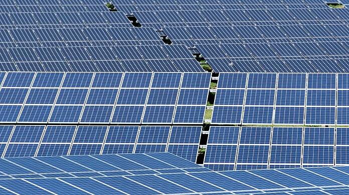 Solarmodule stehen in der Sonne.