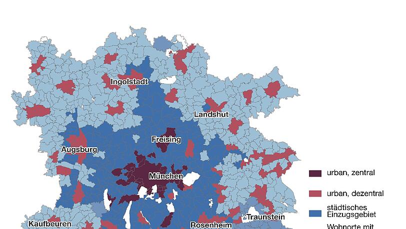 Die Karte zeigt, wie urban die einzelnen Regionen im Großraum München sind. Die Karte zeigt, wie urban die einzelnen Regionen im Großraum München sind.