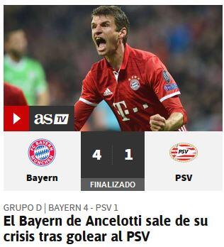Die spanische "AS": Die Bayern setzen der Krise ein Ende und verdreschen den PSV.