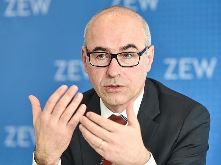 Achim Wambach gestikuliert bei einer Pressekonferenz. Foto: Uwe Anspach/Archivbild