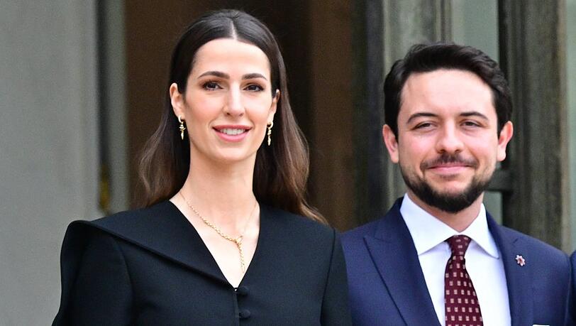 Prinzessin Rajwa und Kronprinz Hussein von Jordanien - hier bei ihrem Frankreichbesuch 2025 - sind seit 2023 verheiratet. Das Paar hat eine Tochter.