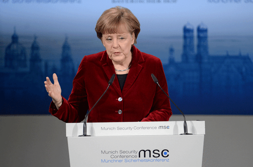 Samstag, 7. Februar: von Moskau nach München. Angela Merkel berichtet auf der Sicherheitskonferenz über die Gespräche mit Putin.