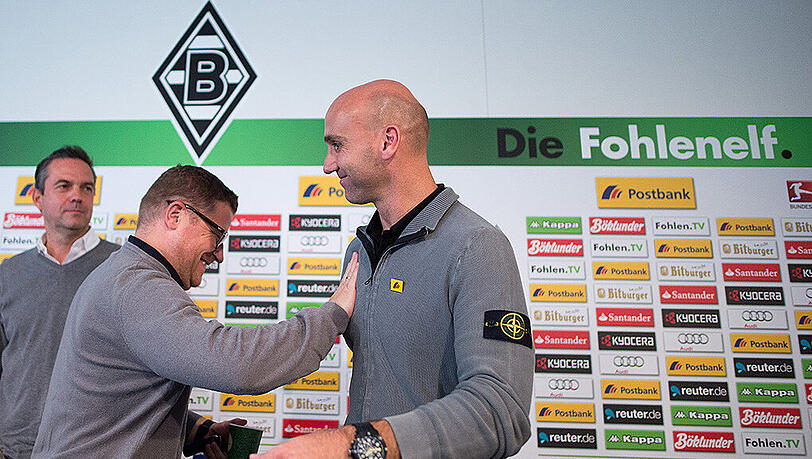 Für den sportlichen Erfolg bei Borussia Mönchengladbach verantwortlich: Sportdirektor Max Eberl (m.) und Trainer André Schubert (r.). Für den sportlichen Erfolg bei Borussia Mönchengladbach verantwortlich: Sportdirektor Max Eberl (m.) und Trainer André Schubert (r.).