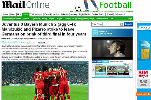 &bdquo;Daily Mail&ldquo; aus England schreibt: 
"Mandzukic and Pizarro treffen und bringen die Deutschen auf den Weg ins dritte Finale in vier Jahren."