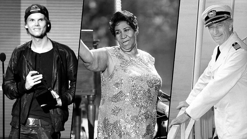 DJ Avicii, Soul-Sängerin Aretha Franklin oder Schauspieler Siegfried Rauch (v.l.) - sie alle sind im Jahr 2018 gestorben. Ein letztes Gedenken - klicken Sie sich in der Bilderstrecke durch die Toten des Jahres 2018.