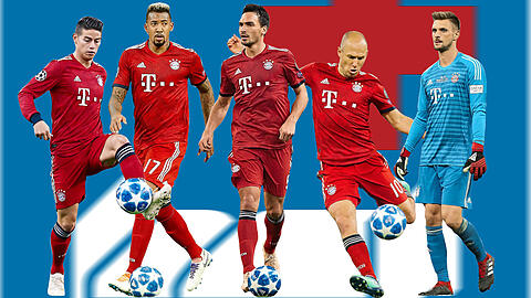 Fallen alle gegen Rödinghausen aus (v.l.): James, Boateng, Hummels, Robben und Ulreich.